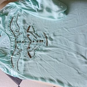 BKE Boutique Sheer Top, mint, 3/4 sleeve embellished